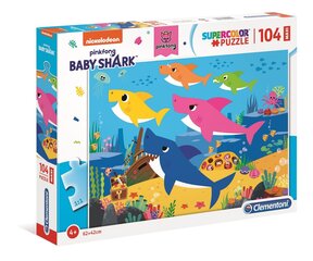 Clementoni - 104 palapeli.. Maxi Super Color Baby Shark. hinta ja tiedot | Palapelit | hobbyhall.fi
