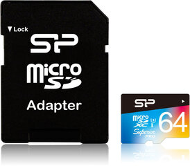 Silicon Power -muistikortti microSDXC 64GB Superior Pro Color U3 + sovitin hinta ja tiedot | Kameran muistikortit | hobbyhall.fi